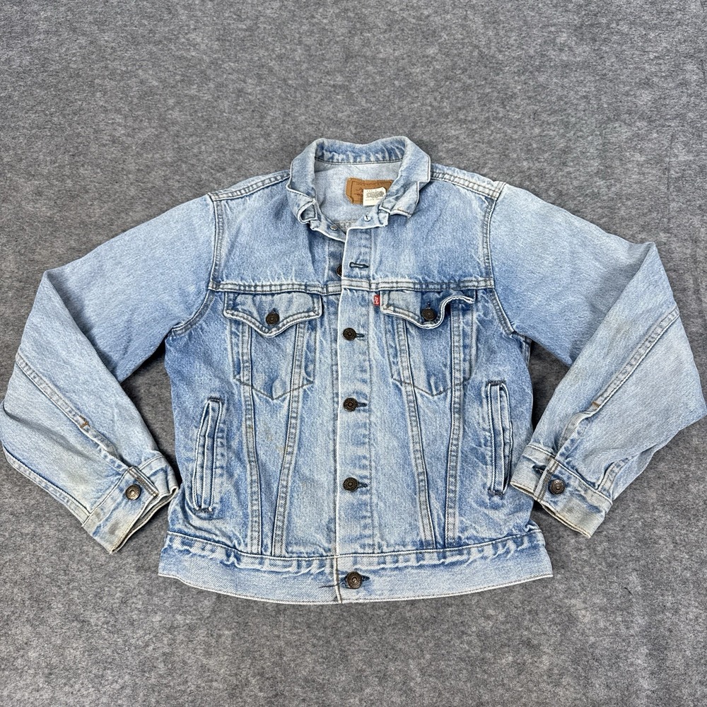 Vintage Levis Jean Jacket Youth 18 Blue Denim 70706 0214 Trucker Faded 80s USA